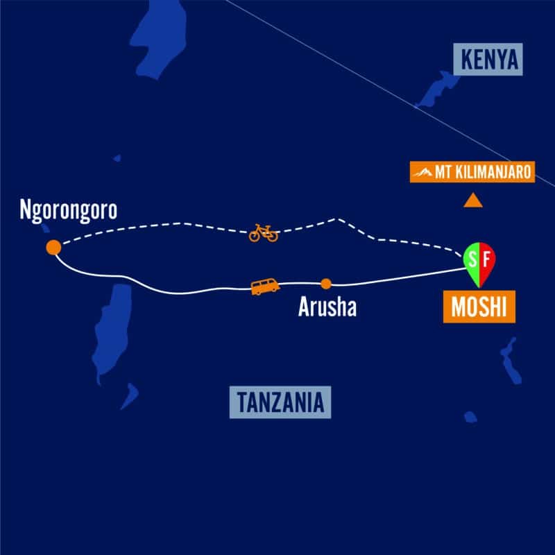 Kilimanjaro to Ngorongoro Cycle Tour Map