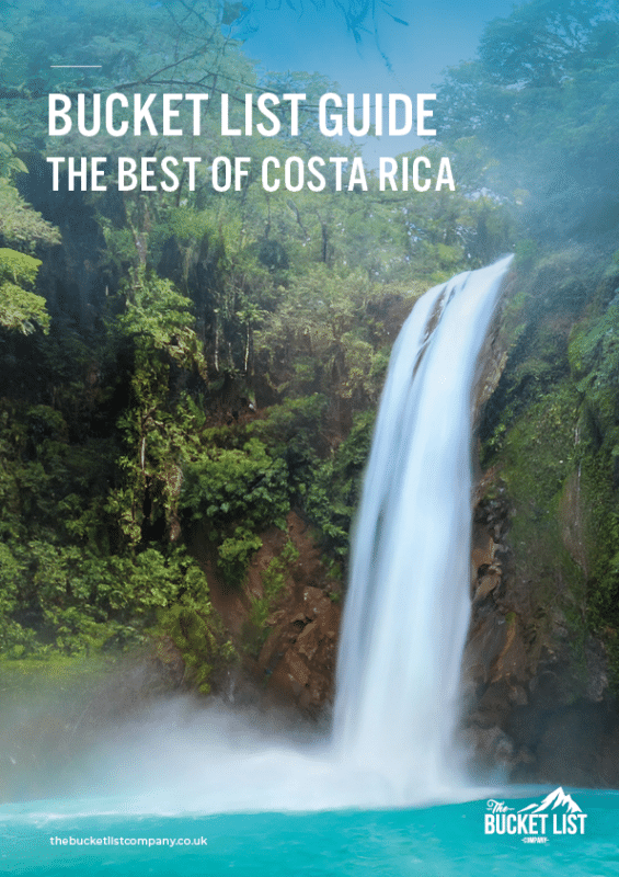 Bucket List Guide – Best of Costa Rica cover featuring a waterfall in lush rainforest