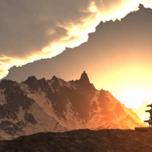 Sun temple Buddhist shrine in the Himalayas d rendering